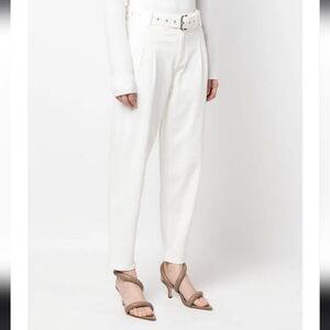Size 12 Michael Kors Pleat Detailed Belted White High Rise Straight Leg Jeans